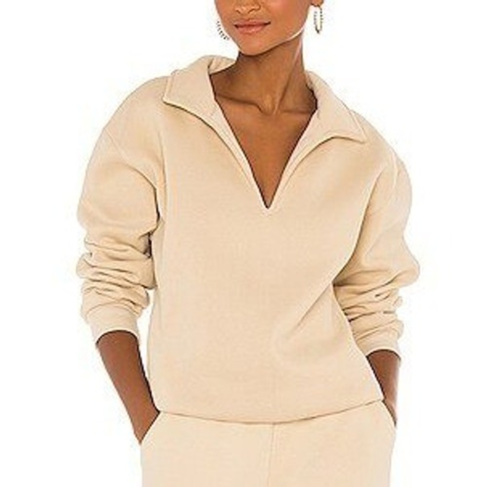 Rozalia for Atoir The Collar Sweatshirt in Oatmeal V-Neck Fleece L Quiet Luxury